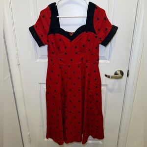 NWOT Unique Vintage Red Black Polka Dot Women’s Dress